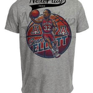 Arizona Wildcats Sean Elliott Exclusive Retro March Madness Basketball Artwork Heather Gray Sublimated T-Shirt