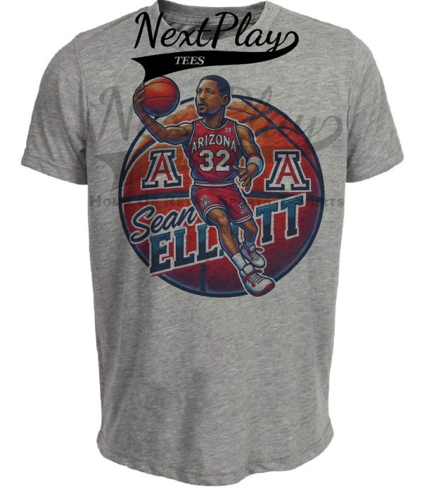 Arizona Wildcats Sean Elliott Exclusive Retro March Madness Basketball Artwork Heather Gray Sublimated T-Shirt