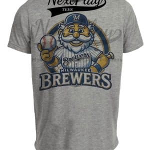 Milwaukee Brewers Exclusive Retro Baseball Mascot Artwork Heather Gray Sublimated T-Shirt