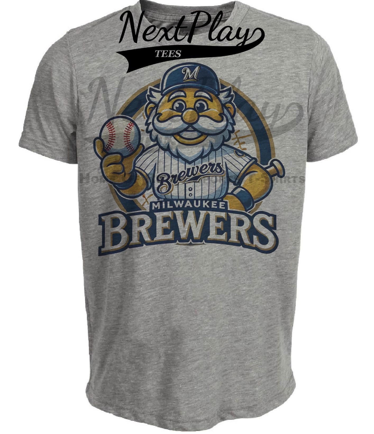 Milwaukee Brewers Exclusive Retro Baseball Mascot Artwork Heather Gray Sublimated T-Shirt
