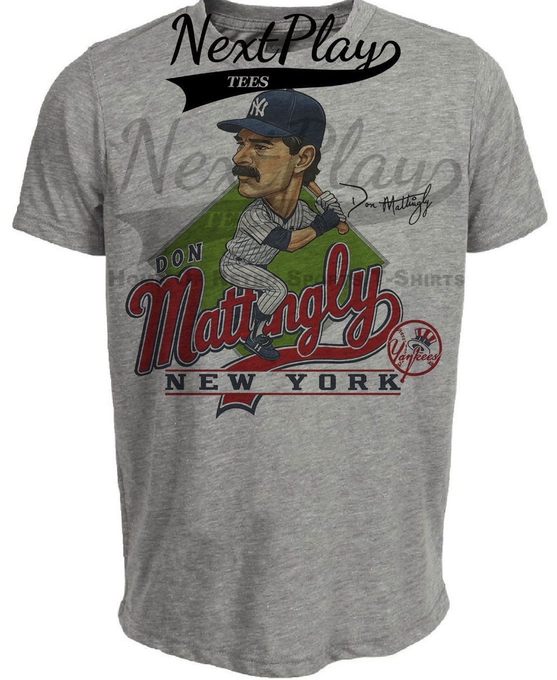 New York Yankees Retro Don Mattingly Baseball 1988 Artwork Heather Gray Sublimated T-Shirt