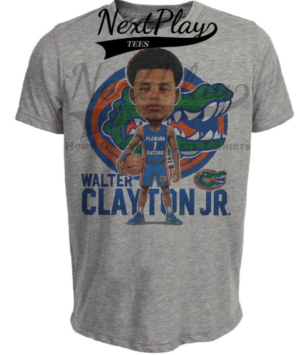 Florida Gators Walter Clayton Jr. Exclusive Retro March Madness Basketball Artwork Heather Gray Sublimated T-Shirt