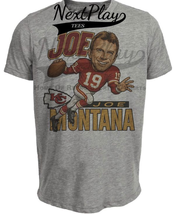 Kansas City Chiefs Joe Montana Exclusive Retro Football 1993 Artwork Heather Gray Sublimated T-Shirt