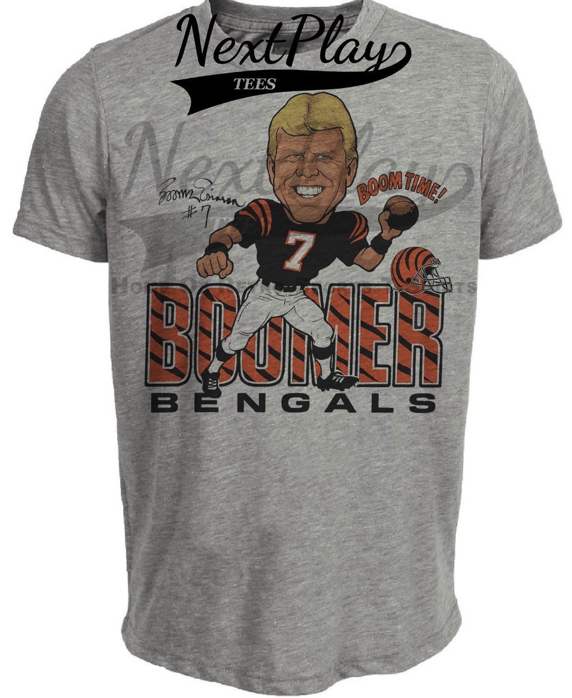 Cincinnati Bengals Boomer Esiason Exclusive Retro Football 1988 Artwork Heather Gray Sublimated T-Shirt