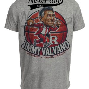 Rutgers Scarlet Knights Coach Jimmy Valvano Exclusive Retro March Madness Basketball Artwork Heather Gray Sublimated T-Shirt