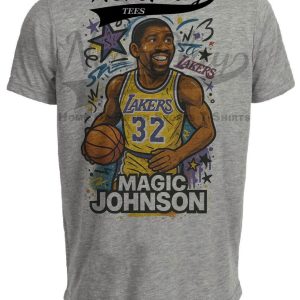 Los Angeles Lakers Magic Johnson Exclusive Caricature Basketball Artwork Heather Gray Sublimated T-Shirt