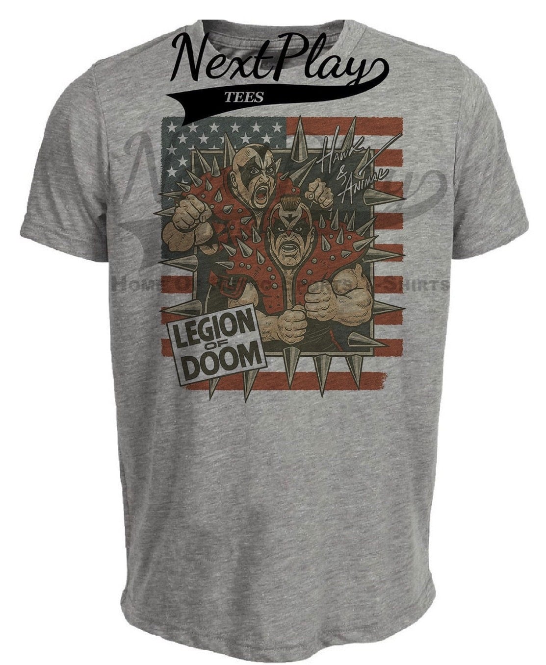 Legion Of Doom Animal & Hawk Wrestling Caricature Artwork Heather Gray Sublimated T-Shirt