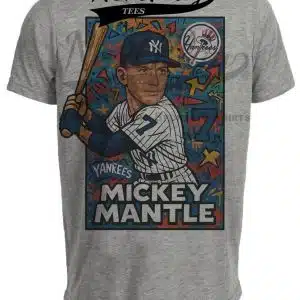 New York Yankees Mickey Mantle Exclusive Caricature Baseball Artwork Heather Gray Sublimated T-Shirt