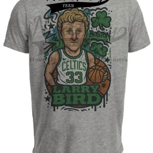 Boston Celtics Larry Bird Exclusive Caricature Basketball Artwork Heather Gray Sublimated T-Shirt