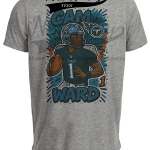 Tennessee Titans Cam Ward #1 Draft Pick Exclusive Caricature Football Artwork Heather Gray Sublimated T-Shirt