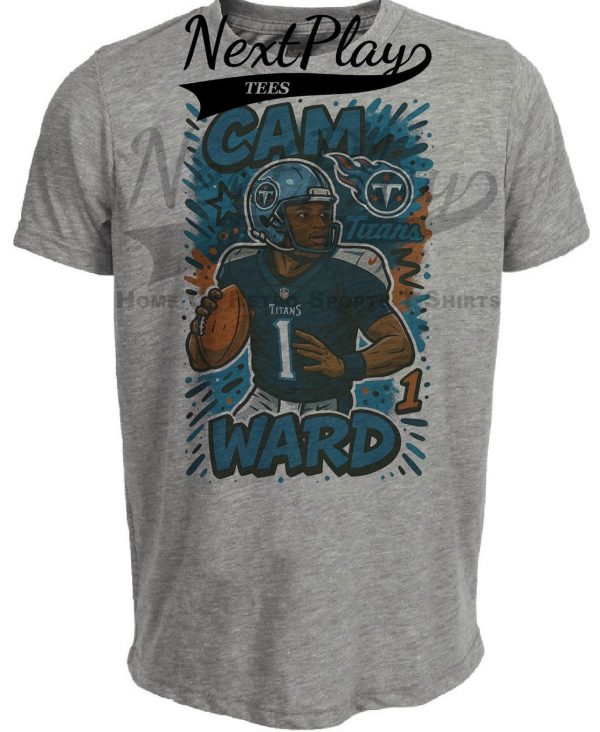 Tennessee Titans Cam Ward #1 Draft Pick Exclusive Caricature Football Artwork Heather Gray Sublimated T-Shirt