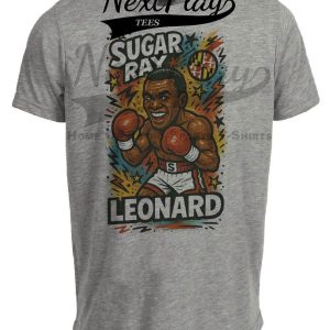 Sugar Ray Leonard Exclusive Retro Boxing Caricature Artwork Heather Gray Sublimated T-Shirt