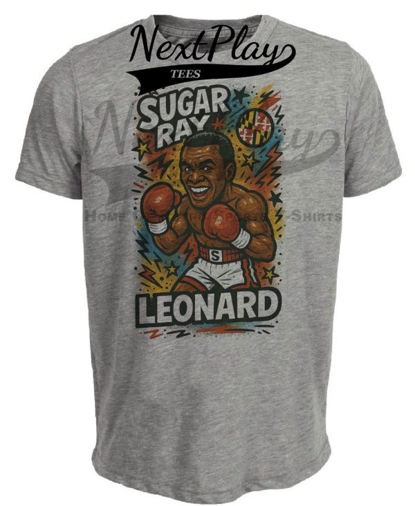 Sugar Ray Leonard Exclusive Retro Boxing Caricature Artwork Heather Gray Sublimated T-Shirt