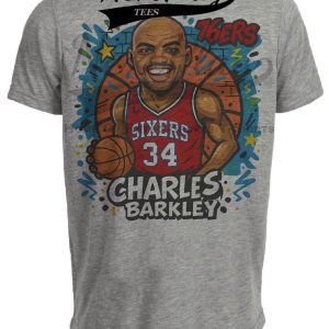 Philadelphia 76ers Charles Barkley Exclusive Caricature Basketball Artwork Heather Gray Sublimated T-Shirt