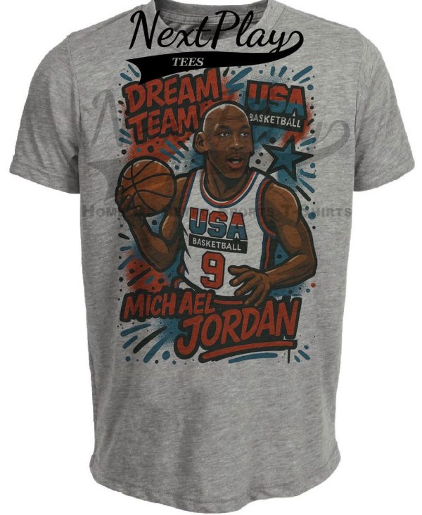 USA Olympics Dream Team Michael Jordan Exclusive Caricature Basketball 1992 Artwork Heather Gray Sublimated T-Shirt