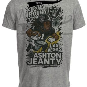 Las Vegas Raiders Ashton Jeanty 1st Round Draft Exclusive Graffiti Football Artwork Heather Gray Sublimated T-Shirt