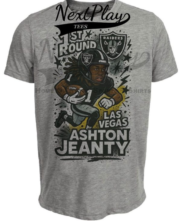 Las Vegas Raiders Ashton Jeanty 1st Round Draft Exclusive Graffiti Football Artwork Heather Gray Sublimated T-Shirt