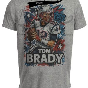 New England Patriots Tom Brady Exclusive Caricature Football Artwork Heather Gray Sublimated T-Shirt