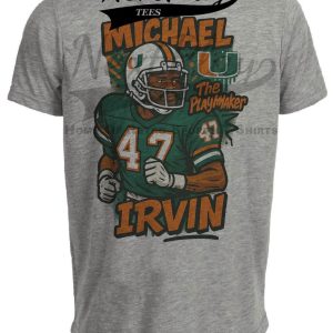 Miami Hurricanes Michael Irvin The Playmaker Exclusive Caricature Football Artwork Heather Gray Sublimated T-Shirt