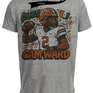 Miami Hurricanes Cam Ward #1 Draft Pick Exclusive Caricature Football Artwork Heather Gray Sublimated T-Shirt
