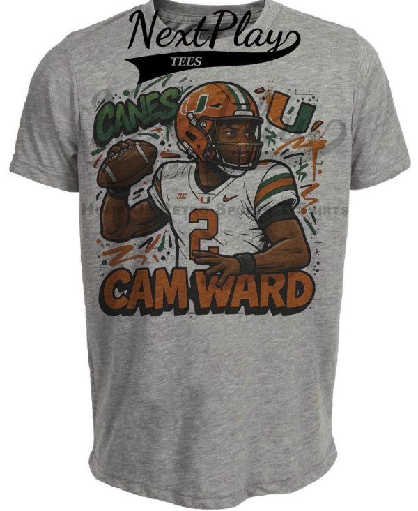 Miami Hurricanes Cam Ward #1 Draft Pick Exclusive Caricature Football Artwork Heather Gray Sublimated T-Shirt