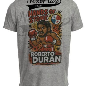 Roberto Duran Hands of Stone Exclusive Retro Boxing Caricature Artwork Heather Gray Sublimated T-Shirt