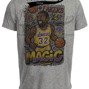 Los Angeles Lakers Magic Johnson Exclusive Graffiti Basketball Artwork Heather Gray Sublimated T-Shirt