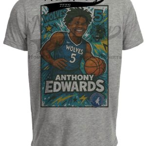 Minnesota Timberwolves Anthony Edwards Exclusive Caricature Basketball Artwork Heather Gray Sublimated T-Shirt
