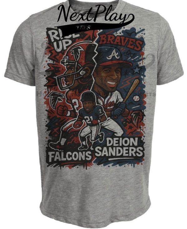 Atlanta Braves Falcons Deion Sanders Exclusive Caricature Football Baseball Artwork Heather Gray Sublimated T-Shirt