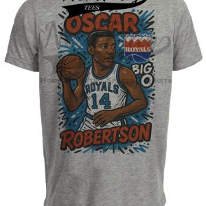 Cincinnati Royals Oscar Robertson Exclusive Caricature Basketball Artwork Heather Gray Sublimated T-Shirt