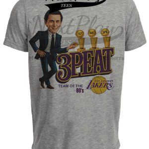 Los Angeles Lakers Coach Pat Riley 3Peat Exclusive Basketball 1989 Artwork Heather Gray Sublimated T-Shirt