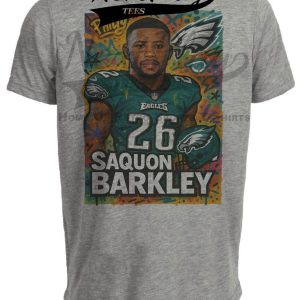 Philadelphia Eagles Saquon Barkley Exclusive Caricature Football Artwork Heather Gray Sublimated T-Shirt