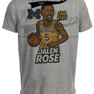 Michigan Wolverines Jalen Rose Fab Five Exclusive Caricature Basketball Artwork Heather Gray Sublimated T-Shirt