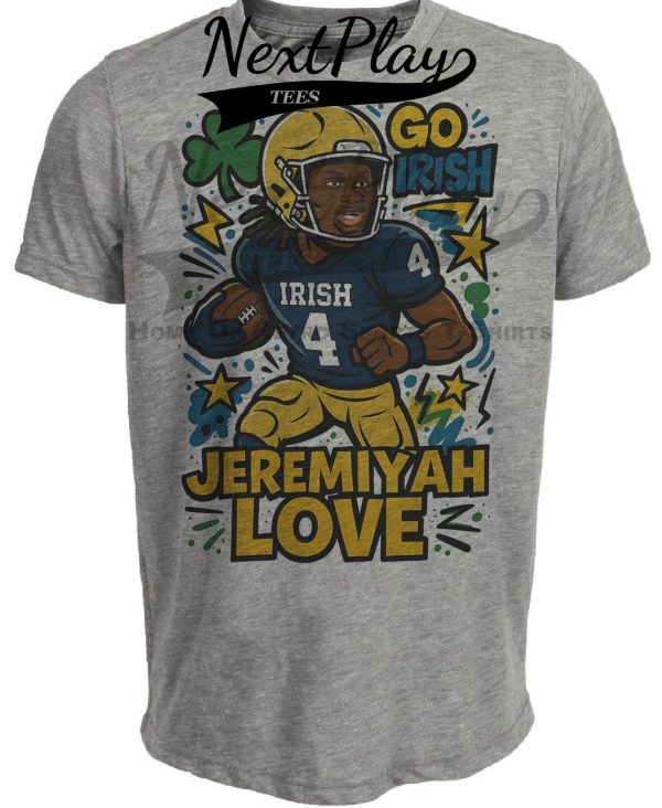 Notre Dame Fighting Irish Jeremiyah Love Exclusive Caricature Football Artwork Heather Gray Sublimated T-Shirt
