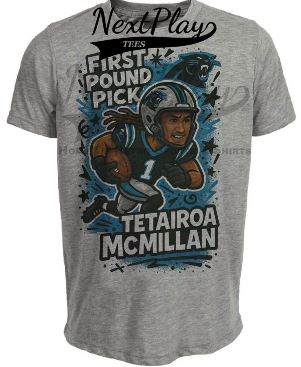 Carolina Panthers Tetairoa McMillan First Round Draft Exclusive Football Artwork Heather Gray Sublimated T-Shirt