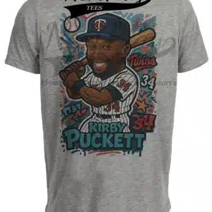 Minnesota Twins Kirby Puckett Exclusive Caricature Baseball Artwork Heather Gray Sublimated T-Shirt