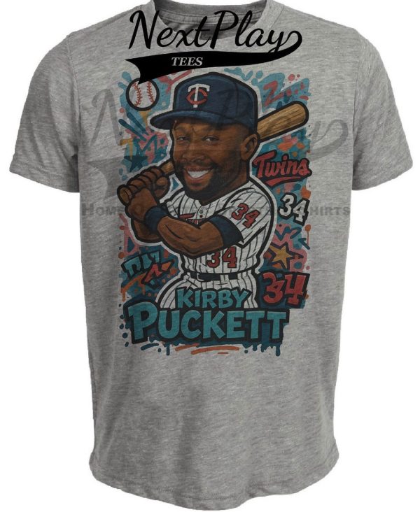 Minnesota Twins Kirby Puckett Exclusive Caricature Baseball Artwork Heather Gray Sublimated T-Shirt