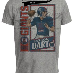 New York Giants Jaxson Dart Exclusive Retro RC Football Artwork Heather Gray Sublimated T-Shirt