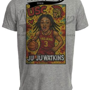 USC Trojans JuJu Watkins Exclusive Caricature Basketball Artwork Heather Gray Sublimated T-Shirt