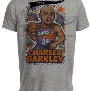 Phoenix Suns Charles Barkley Exclusive Caricature Basketball Artwork Heather Gray Sublimated T-Shirt