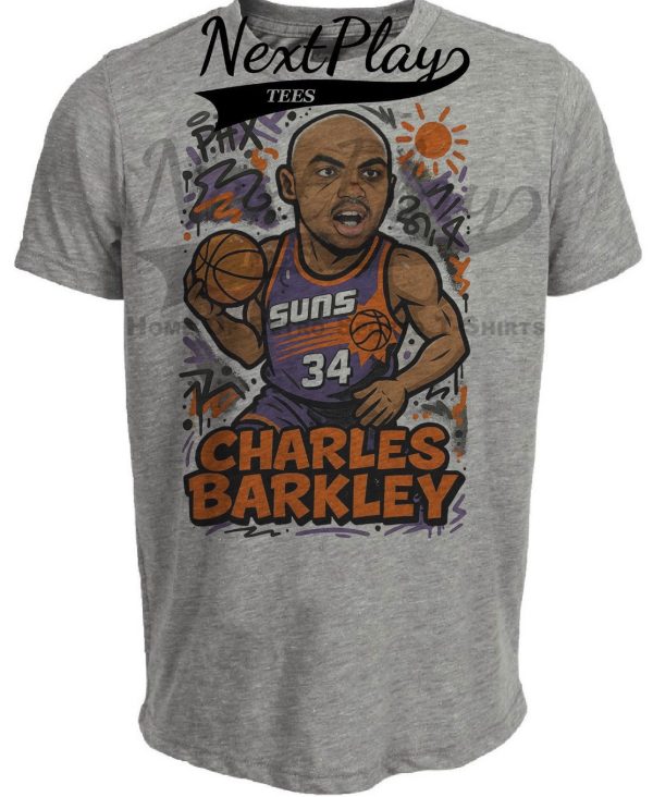 Phoenix Suns Charles Barkley Exclusive Caricature Basketball Artwork Heather Gray Sublimated T-Shirt