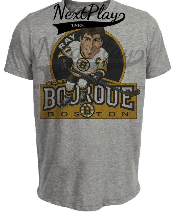 Boston Bruins Ray Bourque Exclusive Caricature Retro Hockey 1989 Artwork Heather Gray Sublimated T-Shirt