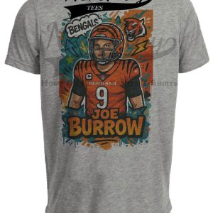 Cincinnati Bengals Joe Burrow Exclusive Caricature Football Artwork Heather Gray Sublimated T-Shirt