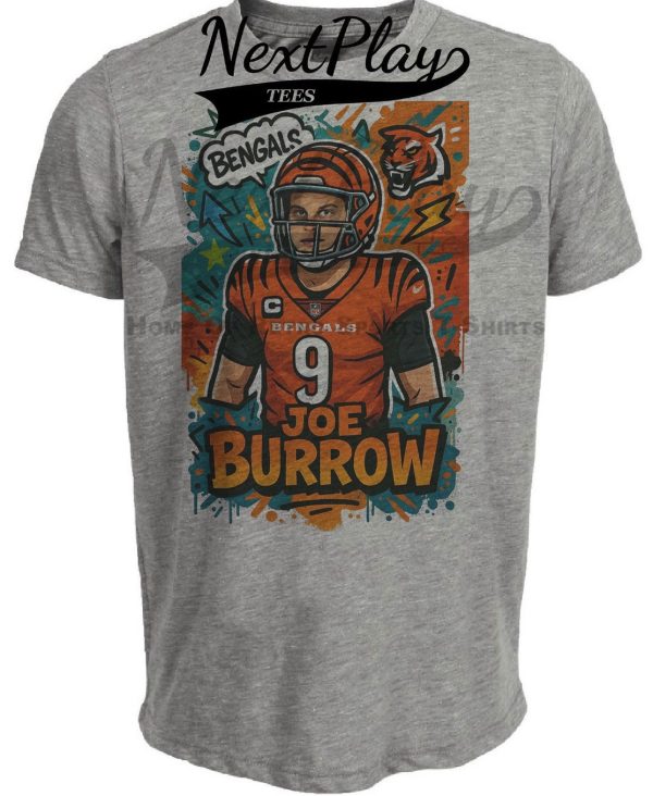 Cincinnati Bengals Joe Burrow Exclusive Caricature Football Artwork Heather Gray Sublimated T-Shirt