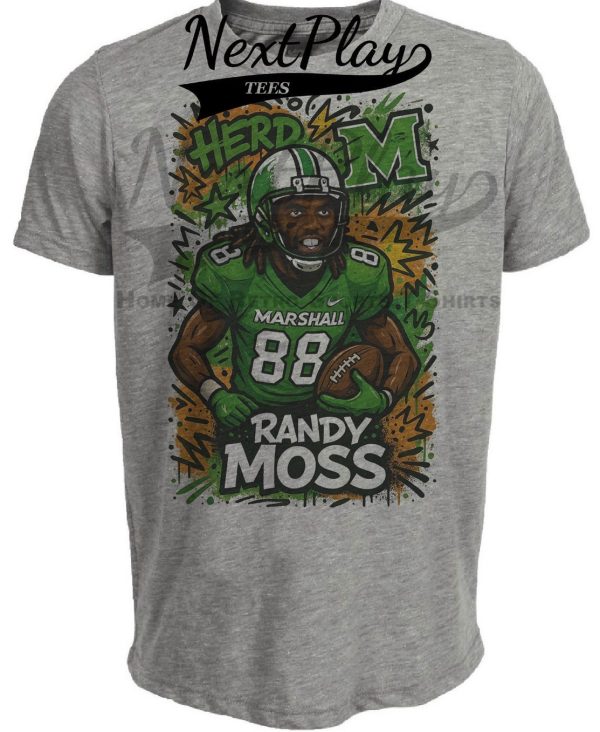 Marshall Thundering Herd Randy Moss Exclusive Caricature Football Artwork Heather Gray Sublimated T-Shirt