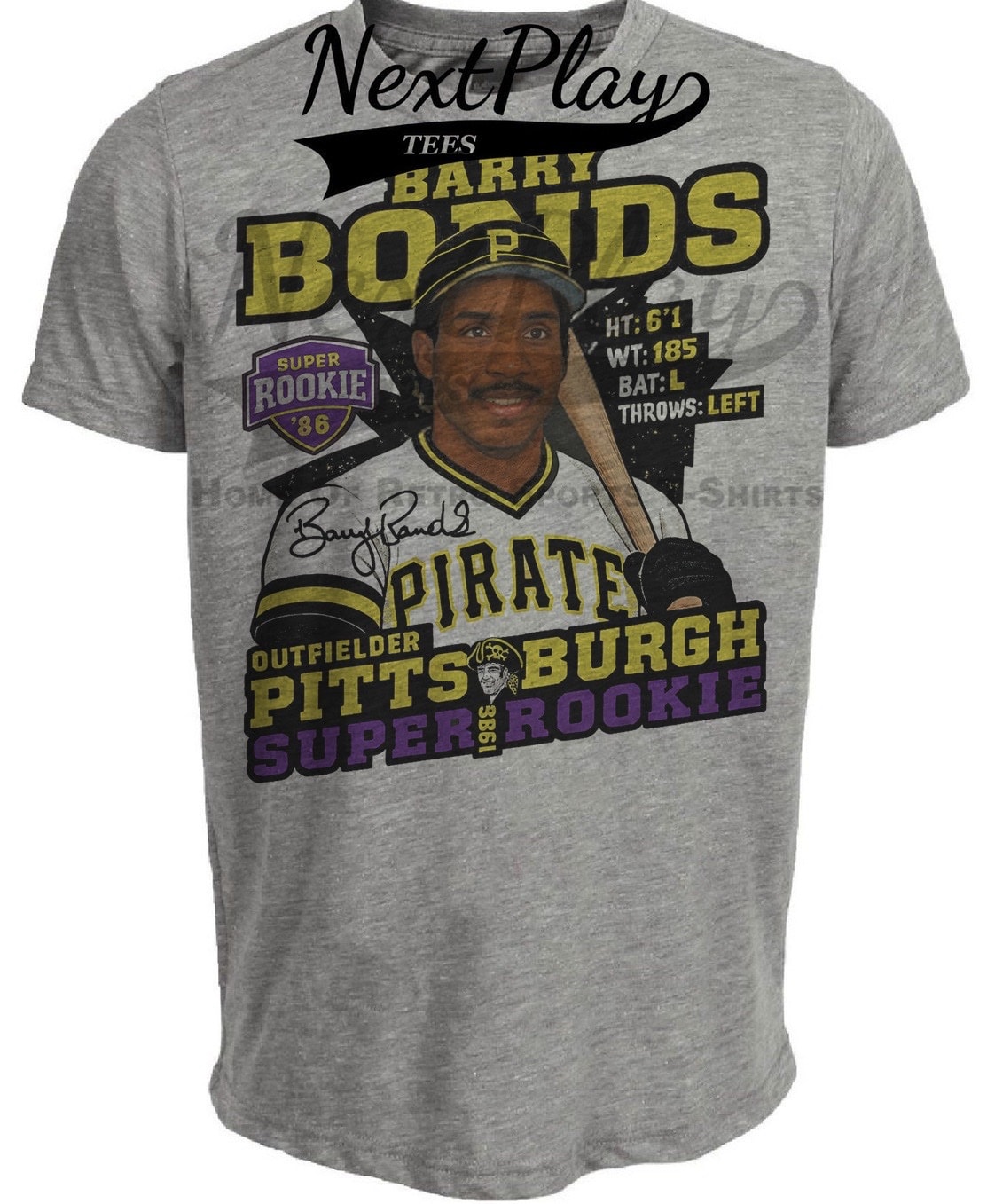 Pittsburgh Pirates Barry Bonds RC Exclusive Retro Baseball 1986 Artwork Heather Gray Sublimated T-Shirt
