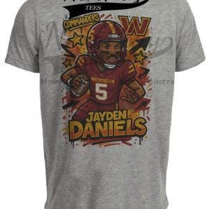 Washington Commanders Jayden Daniels Exclusive Caricature Football Artwork Heather Gray Sublimated T-Shirt