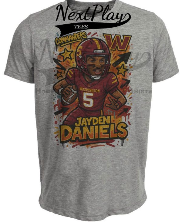 Washington Commanders Jayden Daniels Exclusive Caricature Football Artwork Heather Gray Sublimated T-Shirt