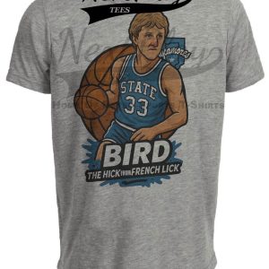 Indiana State Sycamores Larry Bird Hick From French Lick Exclusive Caricature Basketball Artwork Heather Gray Sublimated T-Shirt