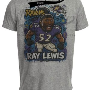 Baltimore Ravens Ray Lewis Exclusive Caricature Football Artwork Heather Gray Sublimated T-Shirt